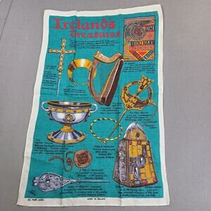 Vintage Nelson Ireland's Treasures Pure Linen Tea Towel Made In Ireland 29x19